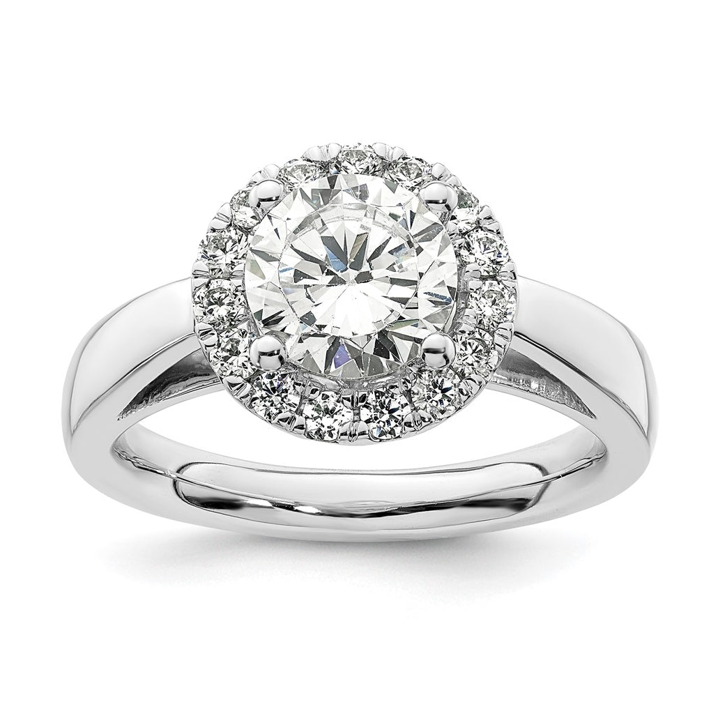 14k White Gold Halo (Holds 1.5 carat (7.5mm) Round Center) 3/8 carat Diamond Semi-mount Engagement Ring