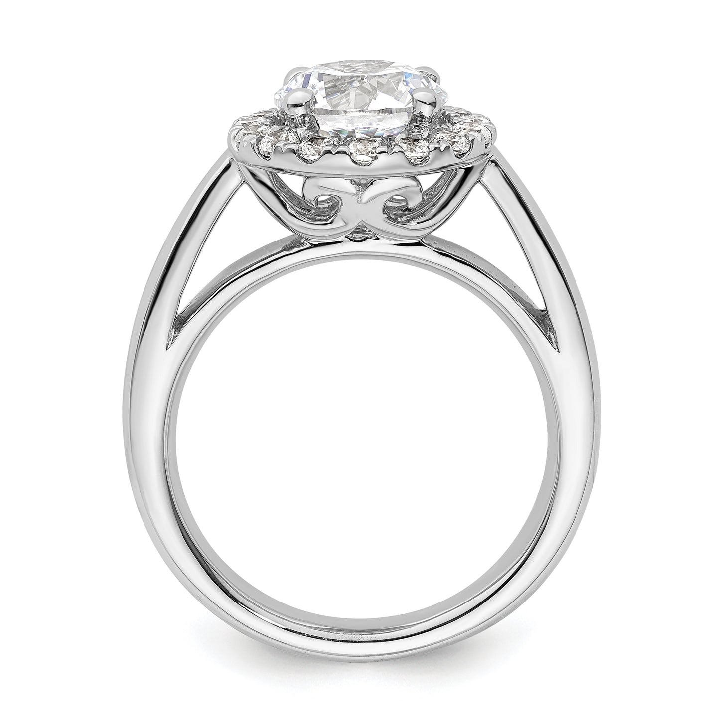 14k White Gold Halo (Holds 2 carat (8.2mm) Round Center) 1/2 carat Diamond Semi-mount Engagement Ring