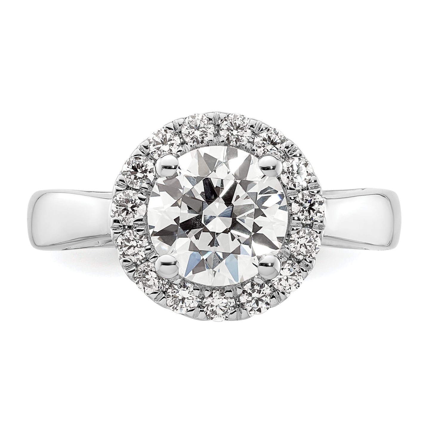 14k White Gold Halo (Holds 2 carat (8.2mm) Round Center) 1/2 carat Diamond Semi-mount Engagement Ring