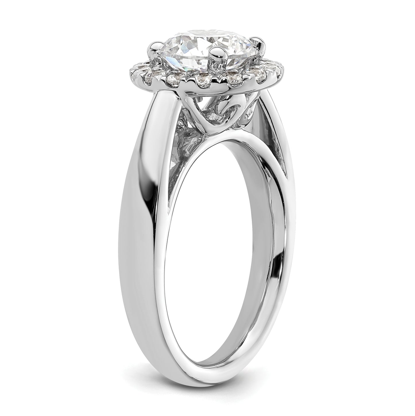 14k White Gold Halo (Holds 2 carat (8.2mm) Round Center) 1/2 carat Diamond Semi-mount Engagement Ring