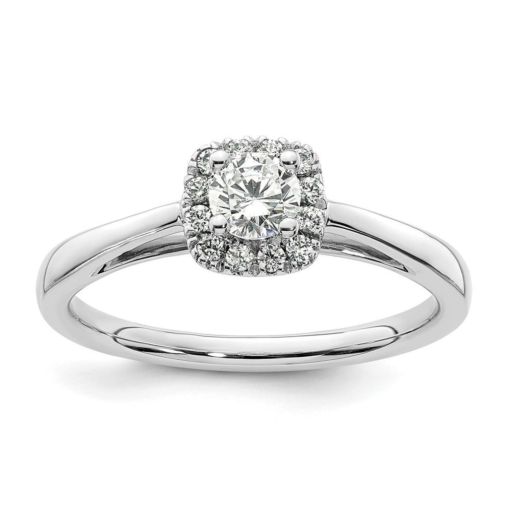 14k White Gold Halo (Holds 1/4 carat (4.1mm) Round Center) 1/8 carat Diamond Semi-mount Engagement Ring