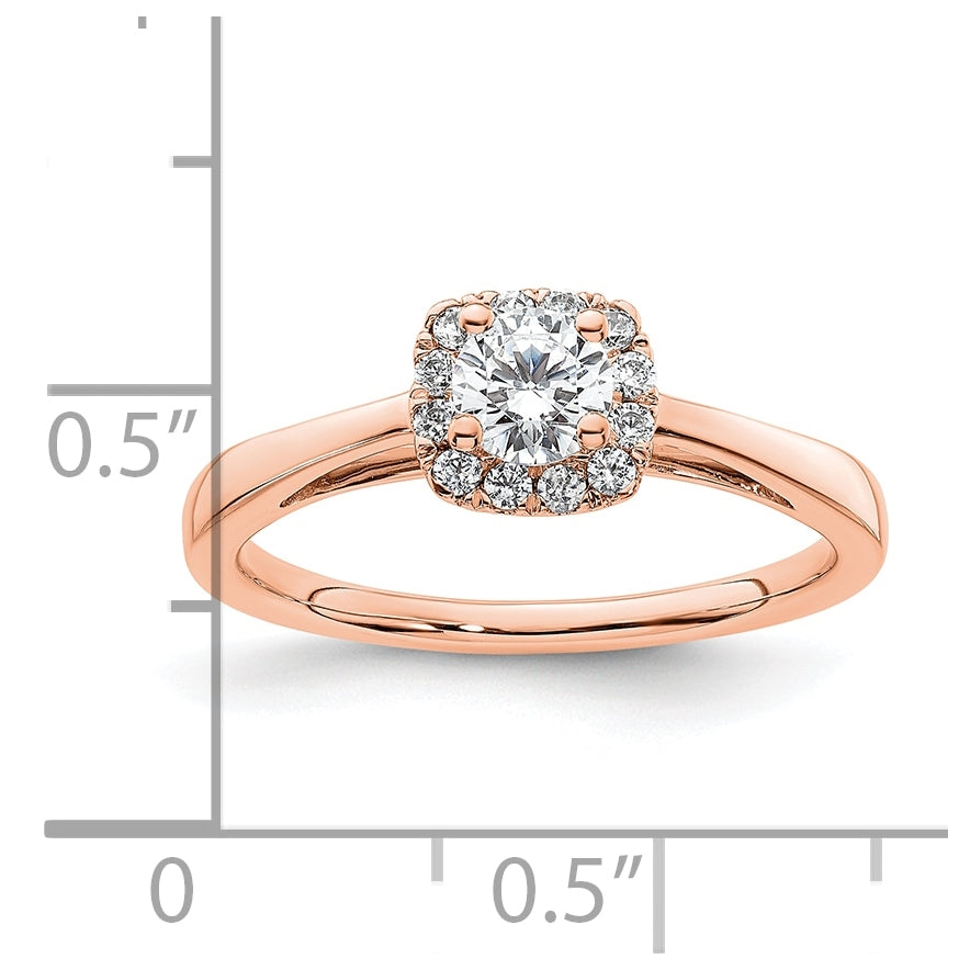 14k Rose Gold Halo (Holds 1/4 carat (4.1mm) Round Center) 1/8 carat Diamond Semi-mount Engagement Ring