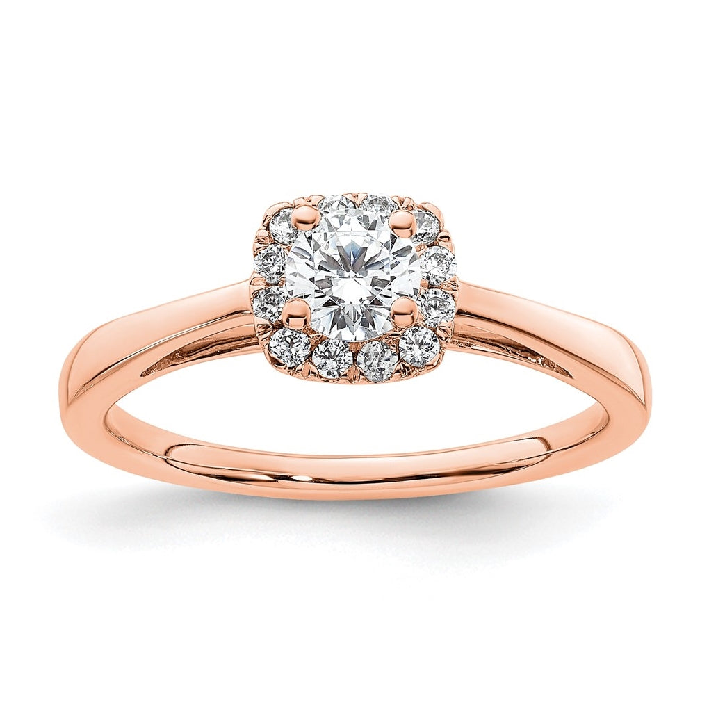14k Rose Gold Halo (Holds 1/4 carat (4.1mm) Round Center) 1/8 carat Diamond Semi-mount Engagement Ring