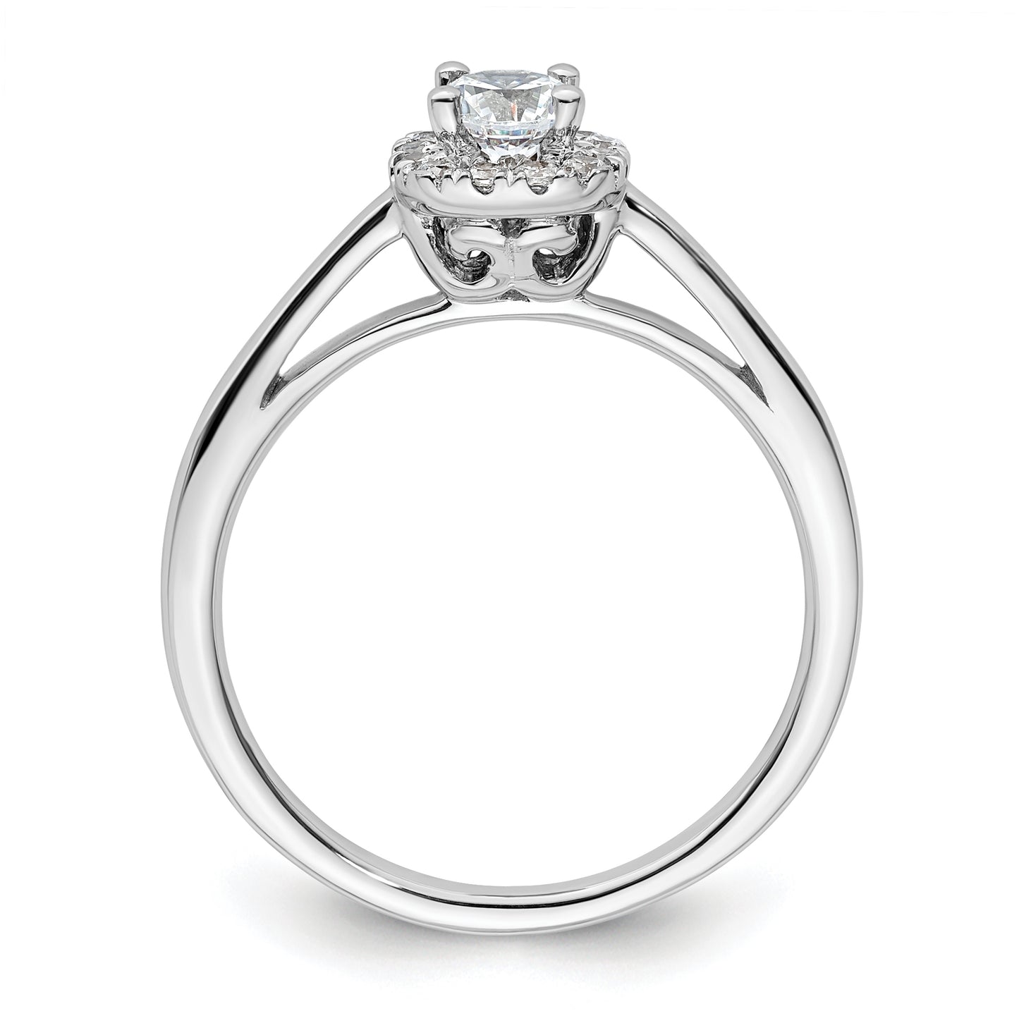 14k White Gold Halo (Holds 3/8 carat (4.6mm) Round Center) 1/8 carat Diamond Semi-mount Engagement Ring