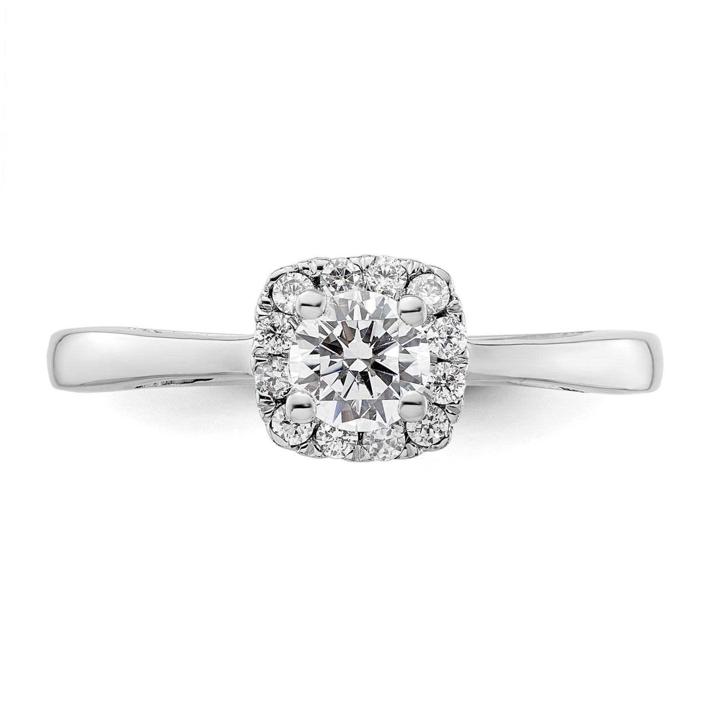 14k White Gold Halo (Holds 3/8 carat (4.6mm) Round Center) 1/8 carat Diamond Semi-mount Engagement Ring