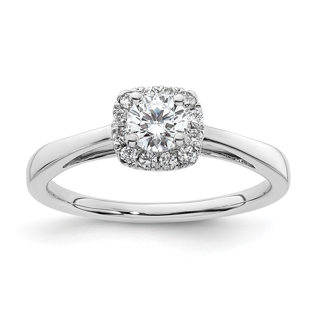 14k White Gold Halo (Holds 3/8 carat (4.6mm) Round Center) 1/8 carat Diamond Semi-mount Engagement Ring
