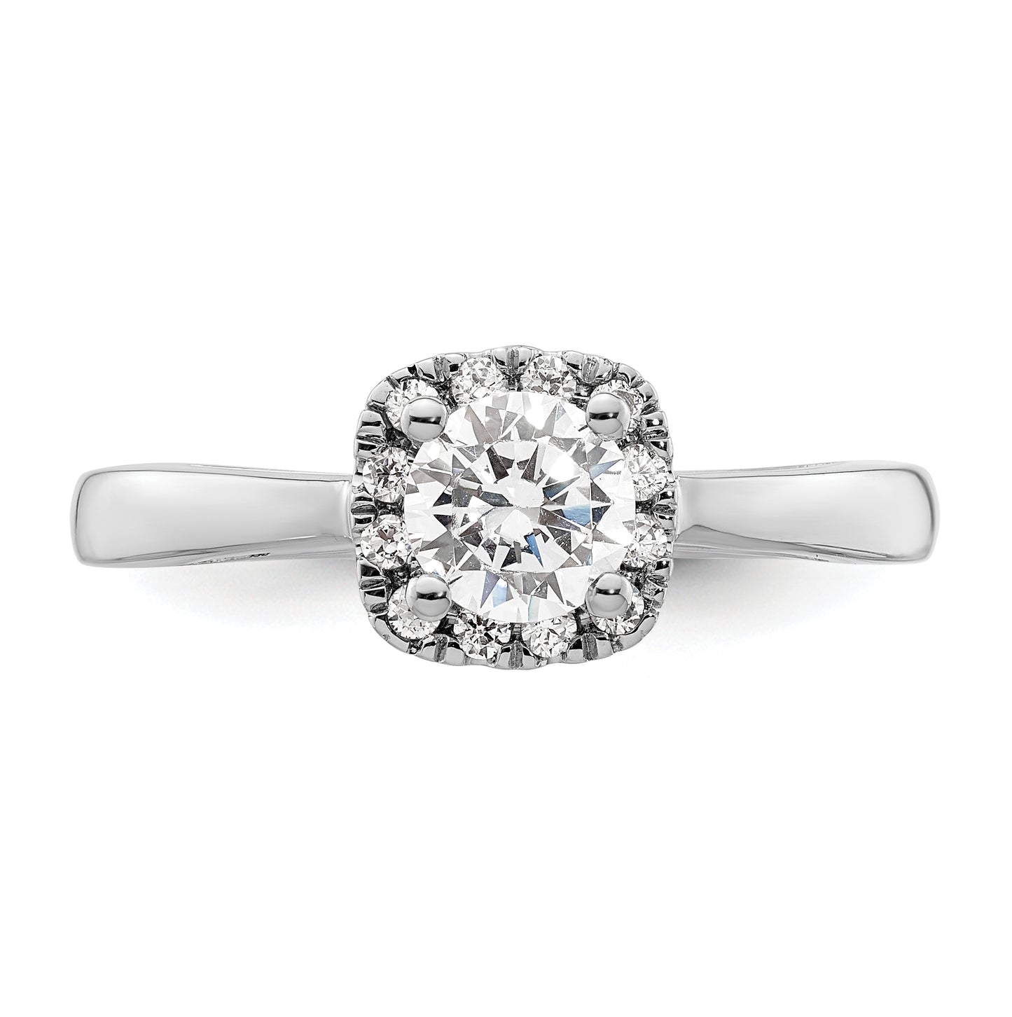 14k White Gold Halo (Holds 1/2 carat (5.2 mm) Round Center) 1/8 carat Diamond Semi-mount Engagement Ring