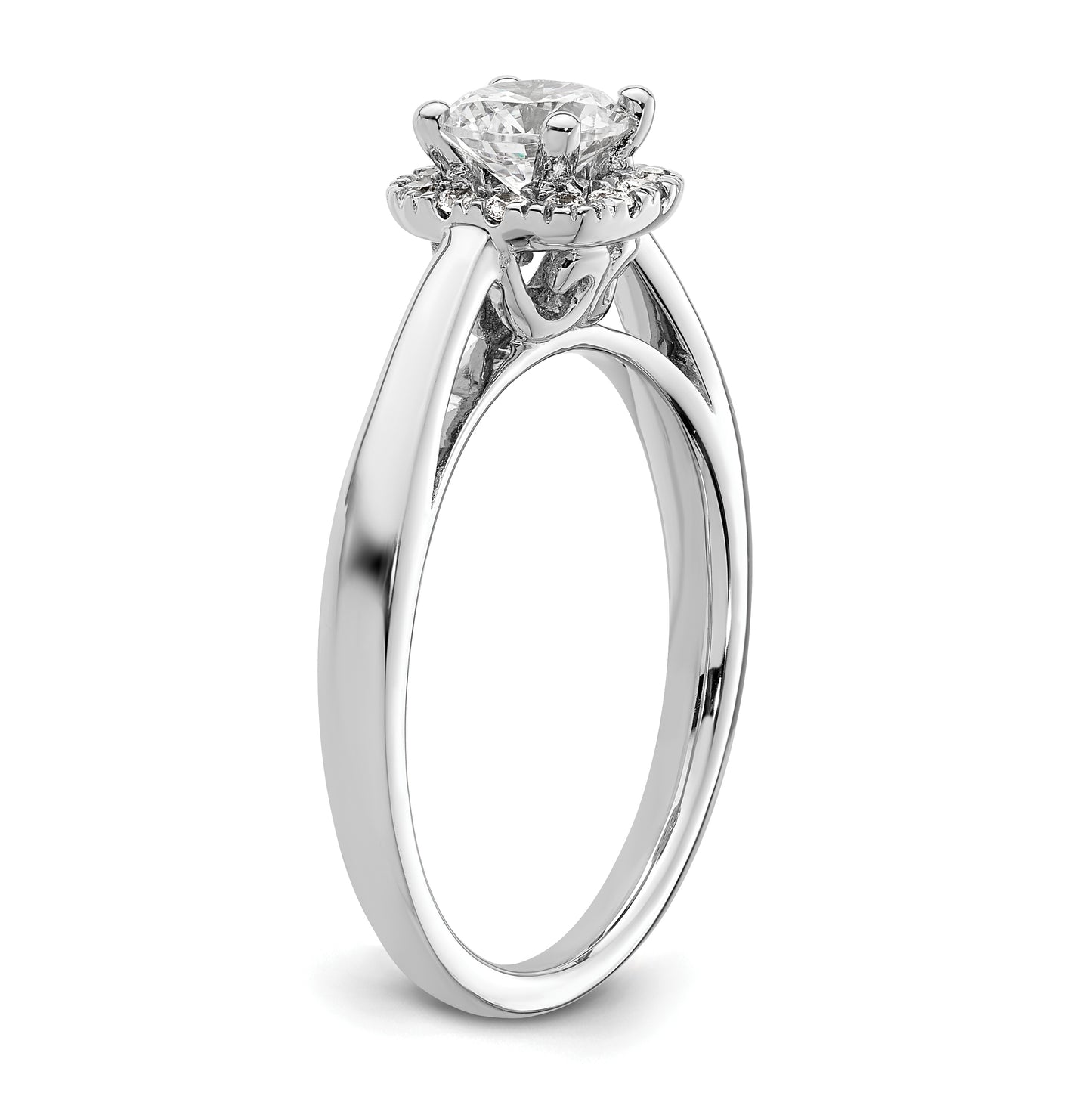 14k White Gold Halo (Holds 1/2 carat (5.2 mm) Round Center) 1/8 carat Diamond Semi-mount Engagement Ring