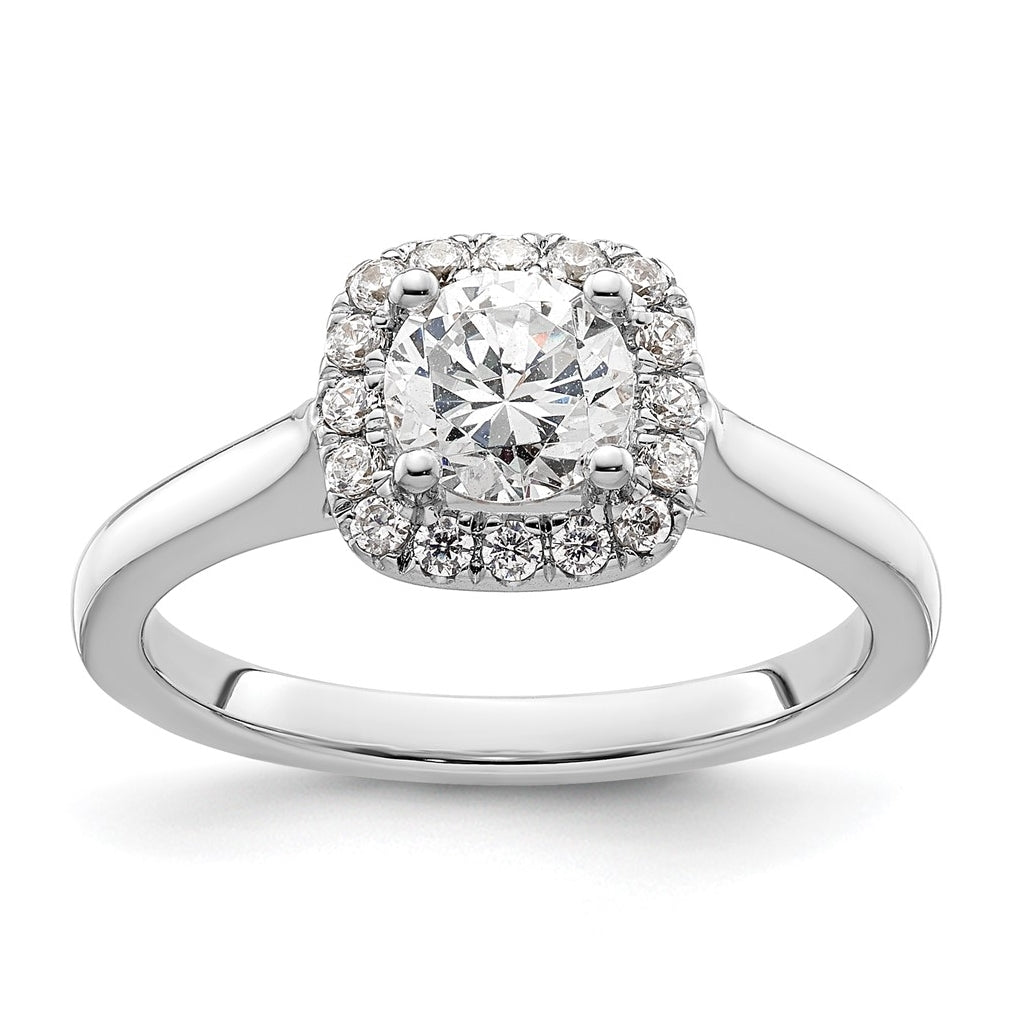 14k White Gold Halo (Holds 3/4 carat (5.8 mm) Round Center) 1/5 carat Diamond Semi-mount Engagement Ring