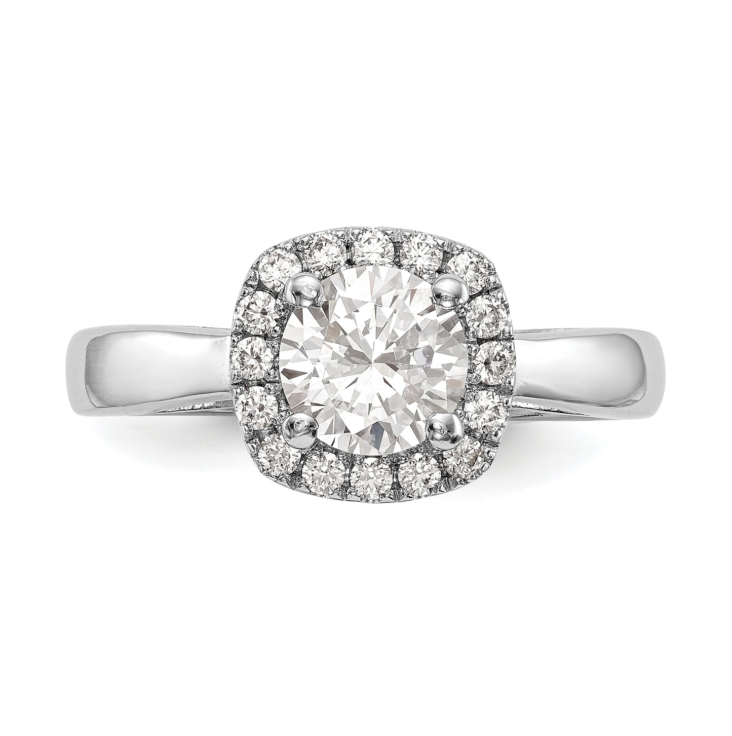 14k White Gold Halo (Holds 1 carat (6.5 mm) Round Center) 1/4 carat Diamond Semi-mount Engagement Ring