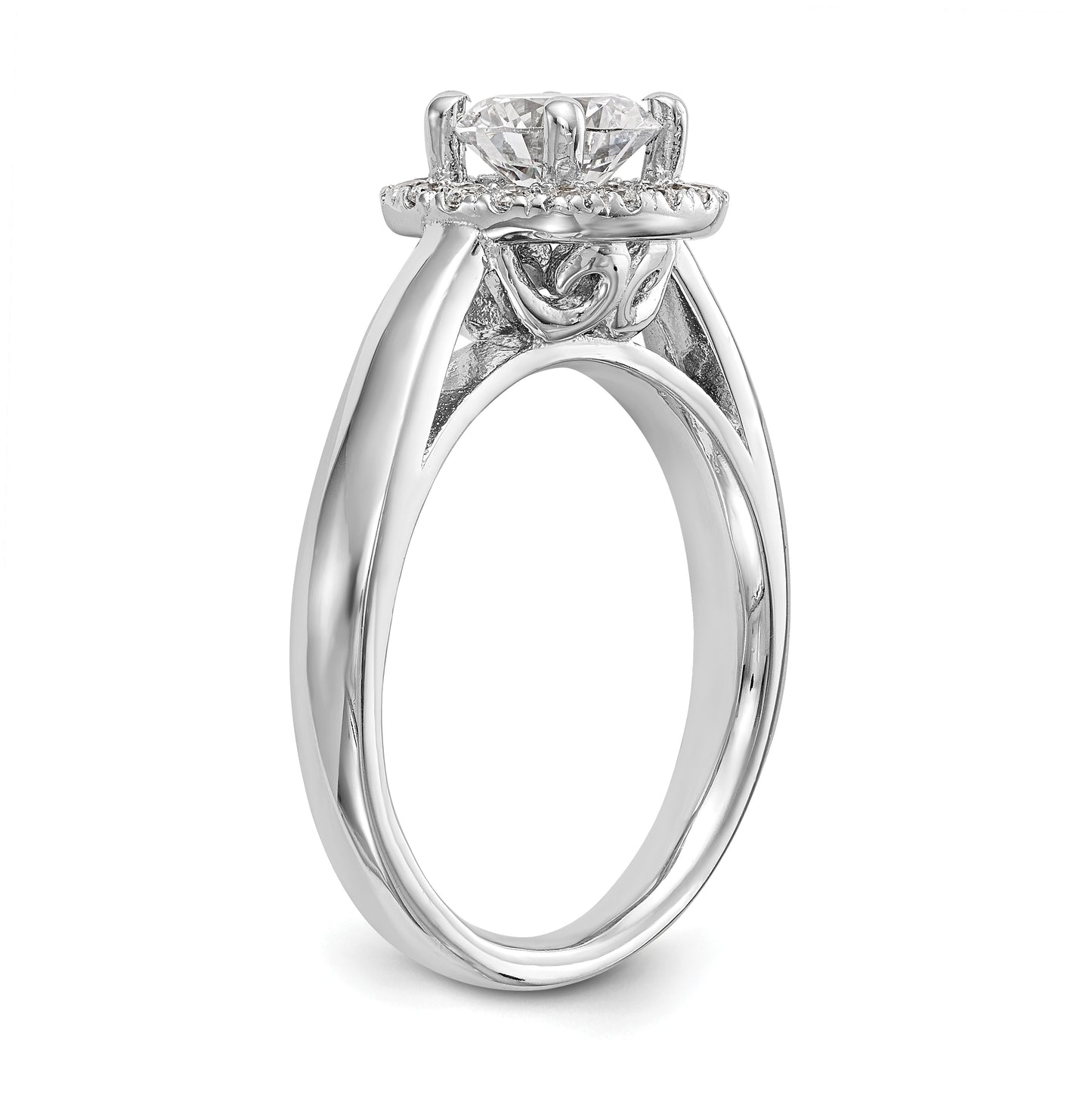 14k White Gold Halo (Holds 1 carat (6.5 mm) Round Center) 1/4 carat Diamond Semi-mount Engagement Ring