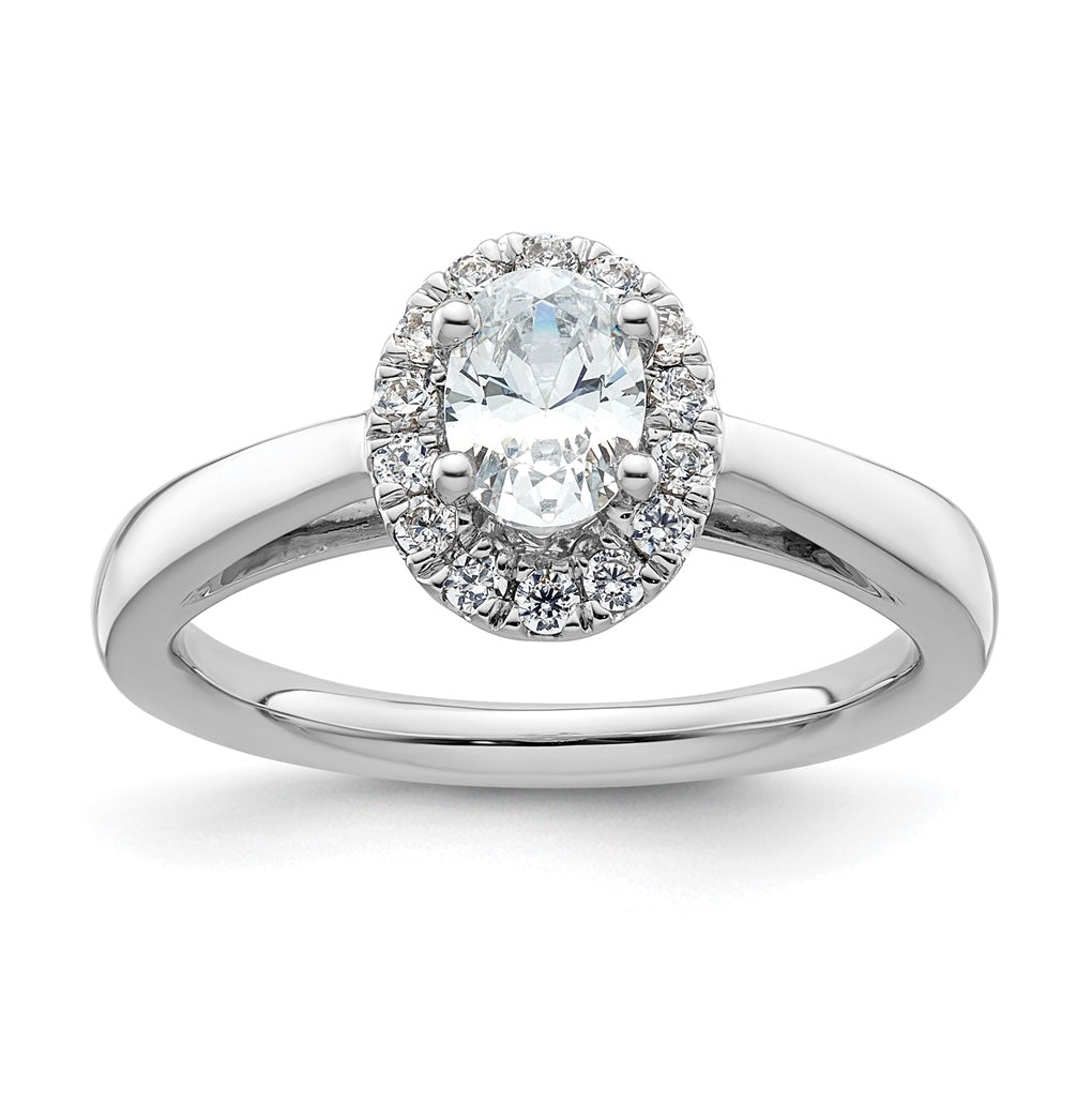 14k White Gold Halo (Holds 1/2 carat (6.5x4.5mm) Oval Center) 1/5 carat Diamond Semi-mount Engagement Ring