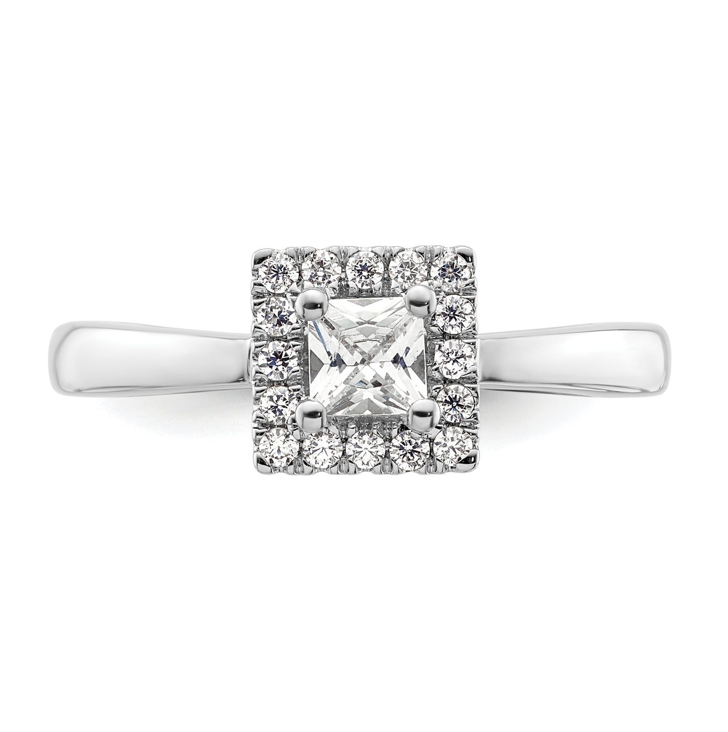14k White Gold Halo (Holds 1/3 carat (3.9mm) Princess Center) 1/6 carat Diamond Semi-mount Engagement Ring