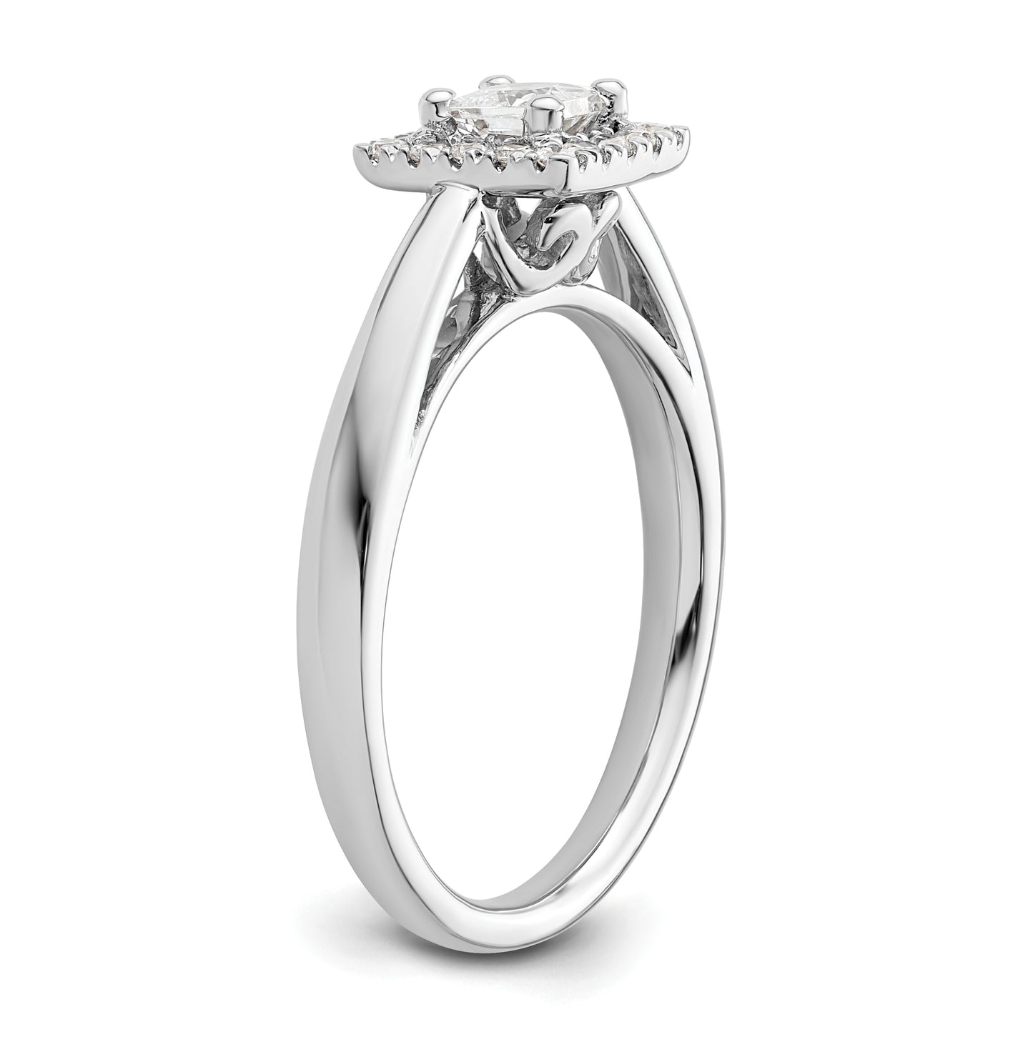 14k White Gold Halo (Holds 1/3 carat (3.9mm) Princess Center) 1/6 carat Diamond Semi-mount Engagement Ring