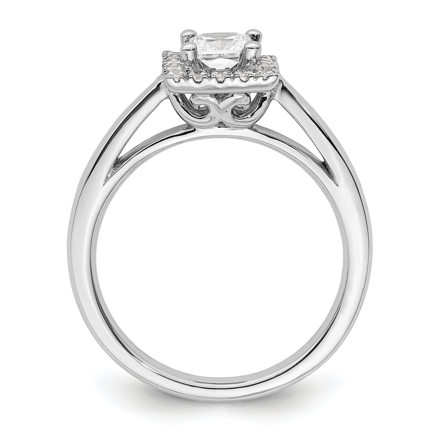 14k White Gold Halo (Holds 1/2 carat (4.3mm) Princess Center) 1/5 carat Diamond Semi-mount Engagement Ring