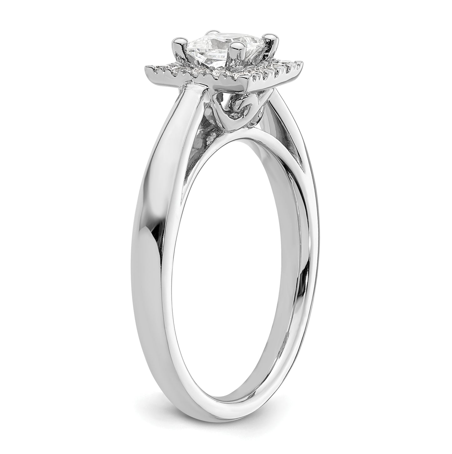 14k White Gold Halo (Holds 1/2 carat (4.3mm) Princess Center) 1/5 carat Diamond Semi-mount Engagement Ring