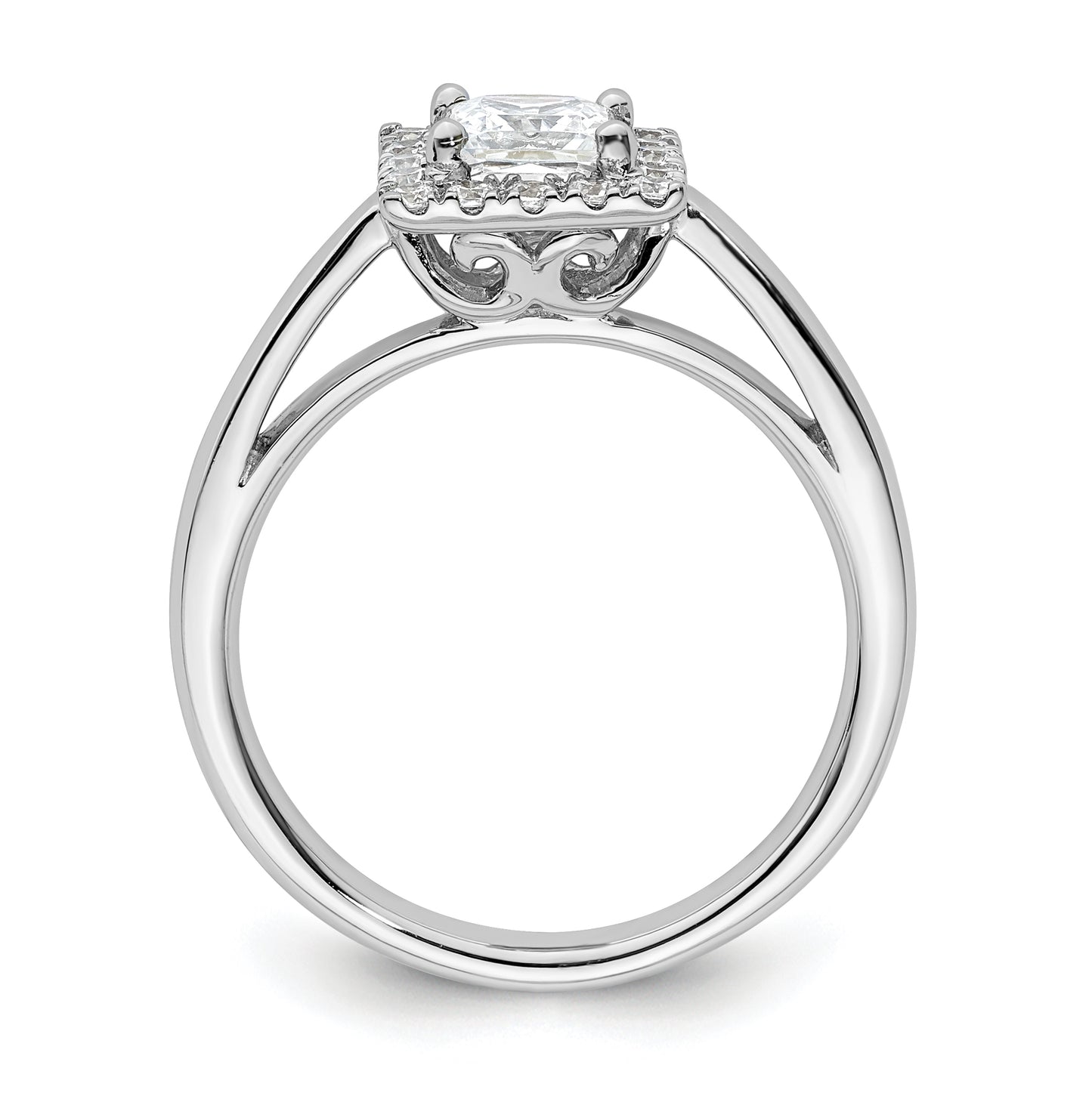 14k White Gold Halo (Holds 3/4 carat (4.9mm) Princess Center) 1/4 carat Diamond Semi-mount Engagement Ring