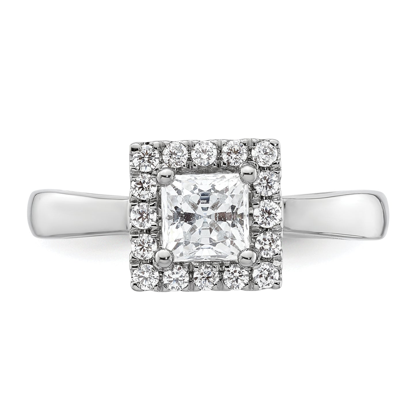 14k White Gold Halo (Holds 3/4 carat (4.9mm) Princess Center) 1/4 carat Diamond Semi-mount Engagement Ring