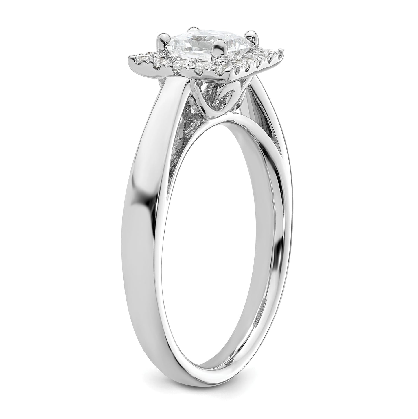 14k White Gold Halo (Holds 3/4 carat (4.9mm) Princess Center) 1/4 carat Diamond Semi-mount Engagement Ring