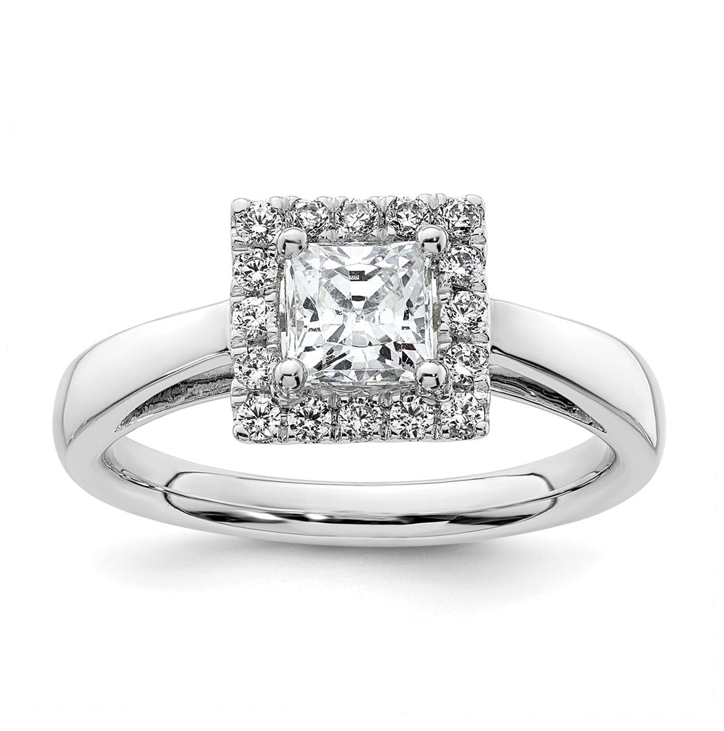 14k White Gold Halo (Holds 3/4 carat (4.9mm) Princess Center) 1/4 carat Diamond Semi-mount Engagement Ring