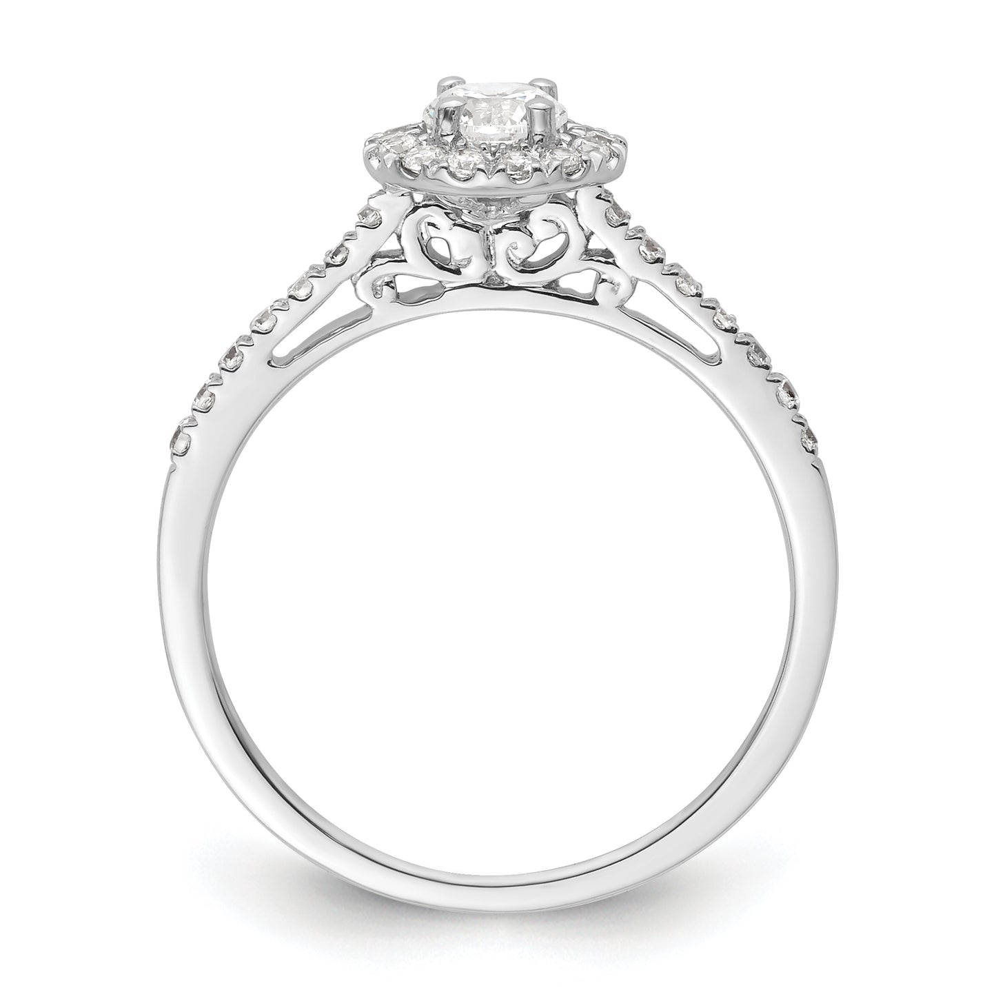 14k White Gold Halo (Holds 1/4 carat (4.1mm) Round Center) 1/4 carat Diamond Semi-mount Engagement Ring