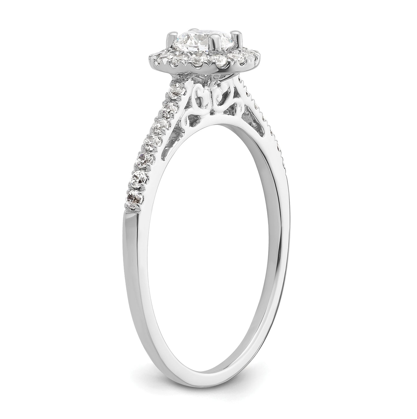 14k White Gold Halo (Holds 1/4 carat (4.1mm) Round Center) 1/4 carat Diamond Semi-mount Engagement Ring