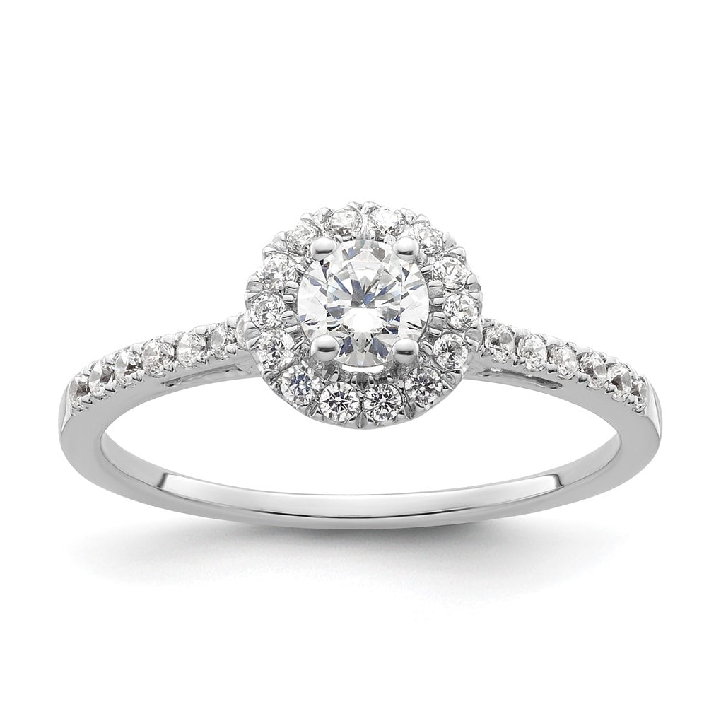 14k White Gold Halo (Holds 1/4 carat (4.1mm) Round Center) 1/4 carat Diamond Semi-mount Engagement Ring