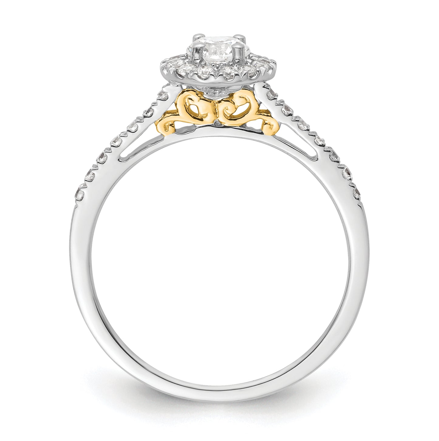 14k Two-tone Halo (Holds 1/4 carat (4.1mm) Round Center) 1/4 carat Diamond Semi-mount Engagement Ring