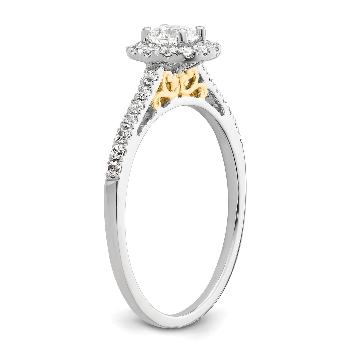 14k Two-tone Halo (Holds 1/4 carat (4.1mm) Round Center) 1/4 carat Diamond Semi-mount Engagement Ring