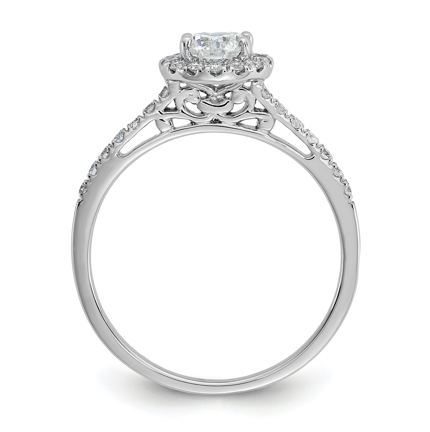 14k White Gold Halo (Holds 1/2 carat (5.2 mm) Round Center) 1/4 carat Diamond Semi-mount Engagement Ring