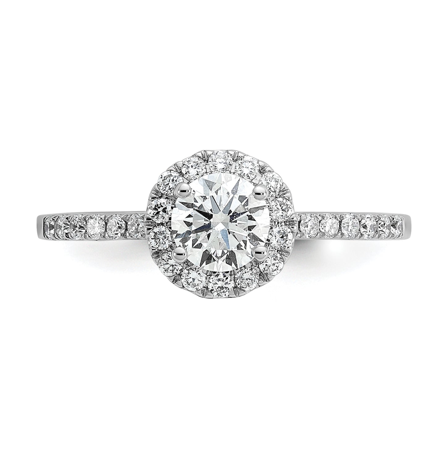 14k White Gold Halo (Holds 1/2 carat (5.2 mm) Round Center) 1/4 carat Diamond Semi-mount Engagement Ring