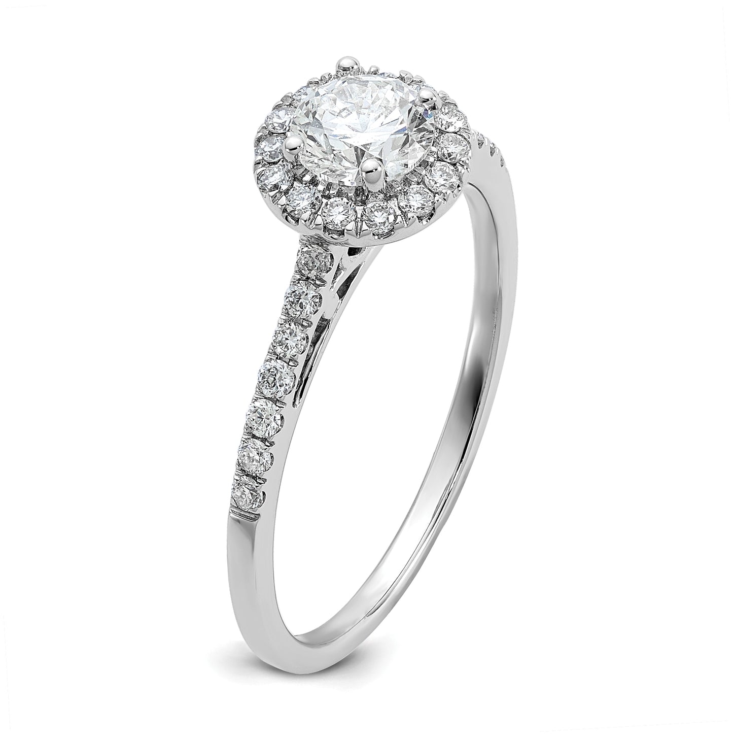 14k White Gold Halo (Holds 1/2 carat (5.2 mm) Round Center) 1/4 carat Diamond Semi-mount Engagement Ring