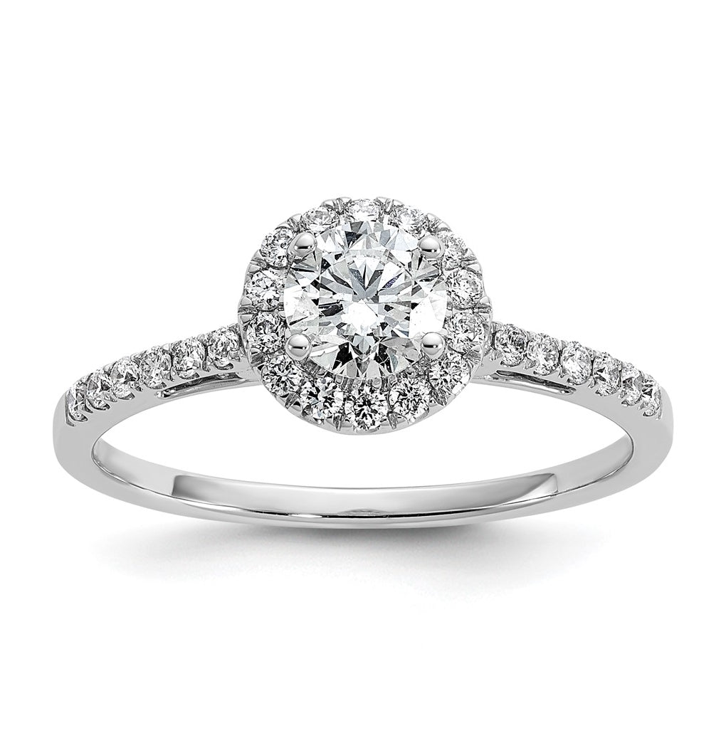 14k White Gold Halo (Holds 1/2 carat (5.2 mm) Round Center) 1/4 carat Diamond Semi-mount Engagement Ring