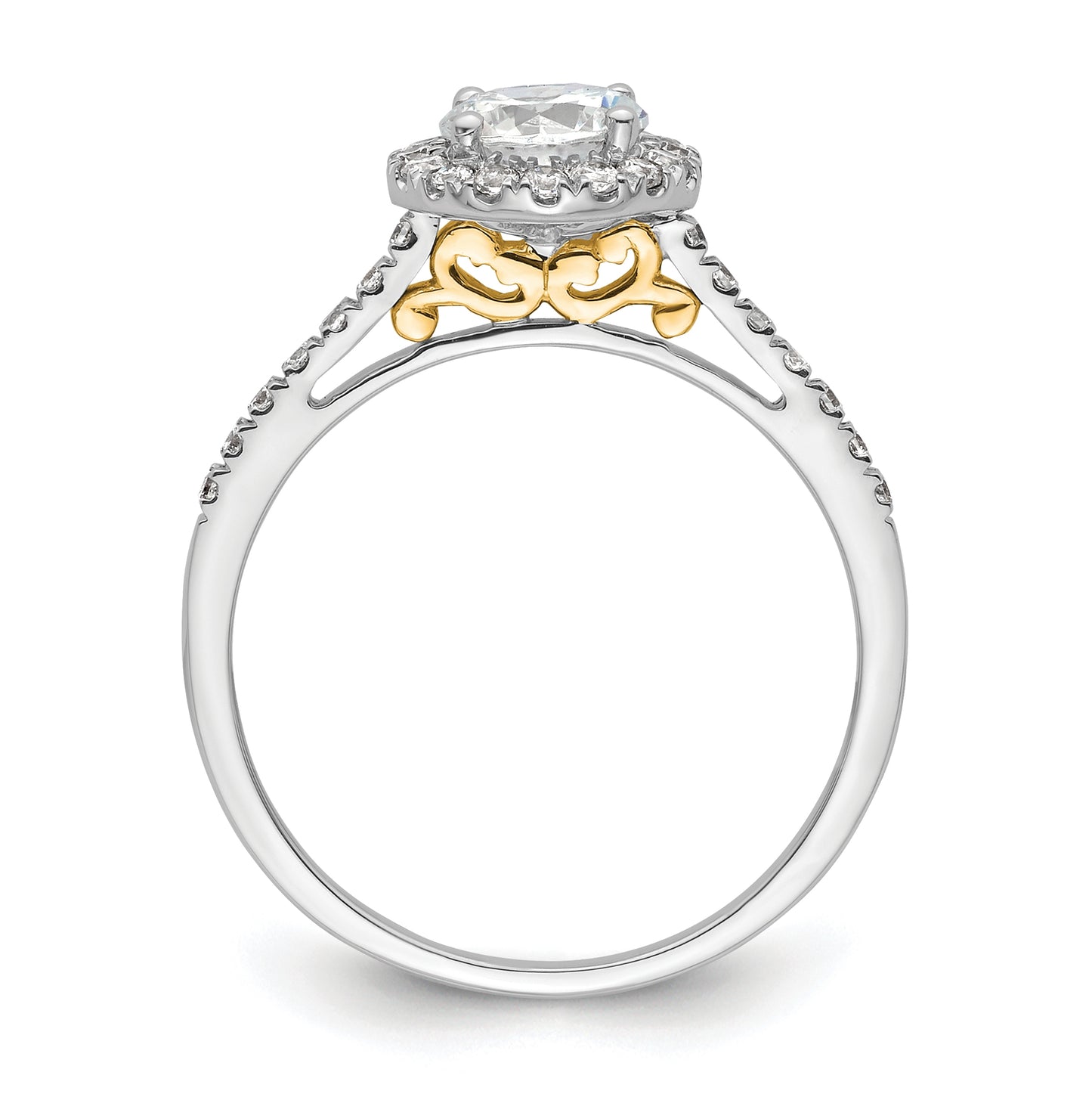 14k Two-tone Halo (Holds 3/4 carat (5.8mm) Round Center) 1/4 carat Diamond Semi-mount Engagement Ring