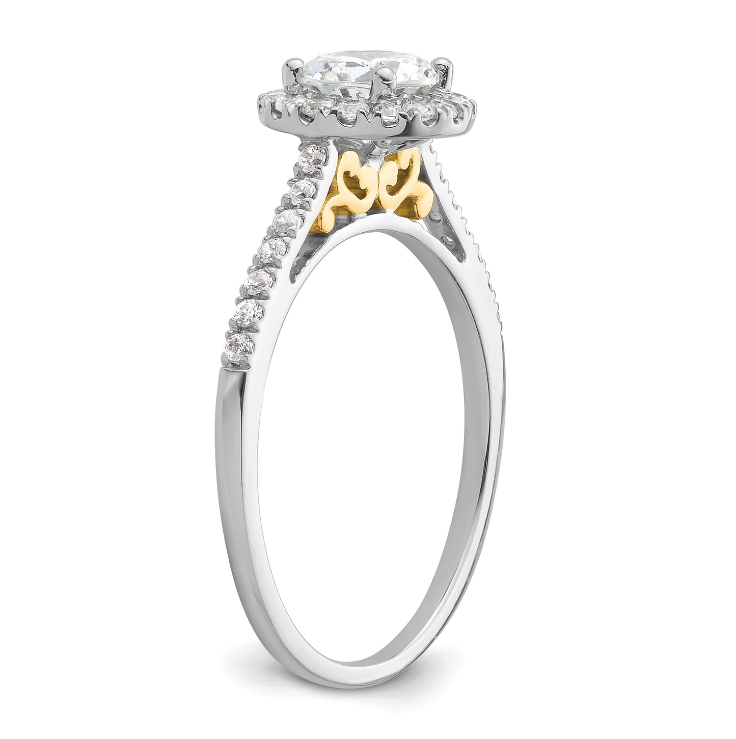 14k Two-tone Halo (Holds 3/4 carat (5.8mm) Round Center) 1/4 carat Diamond Semi-mount Engagement Ring