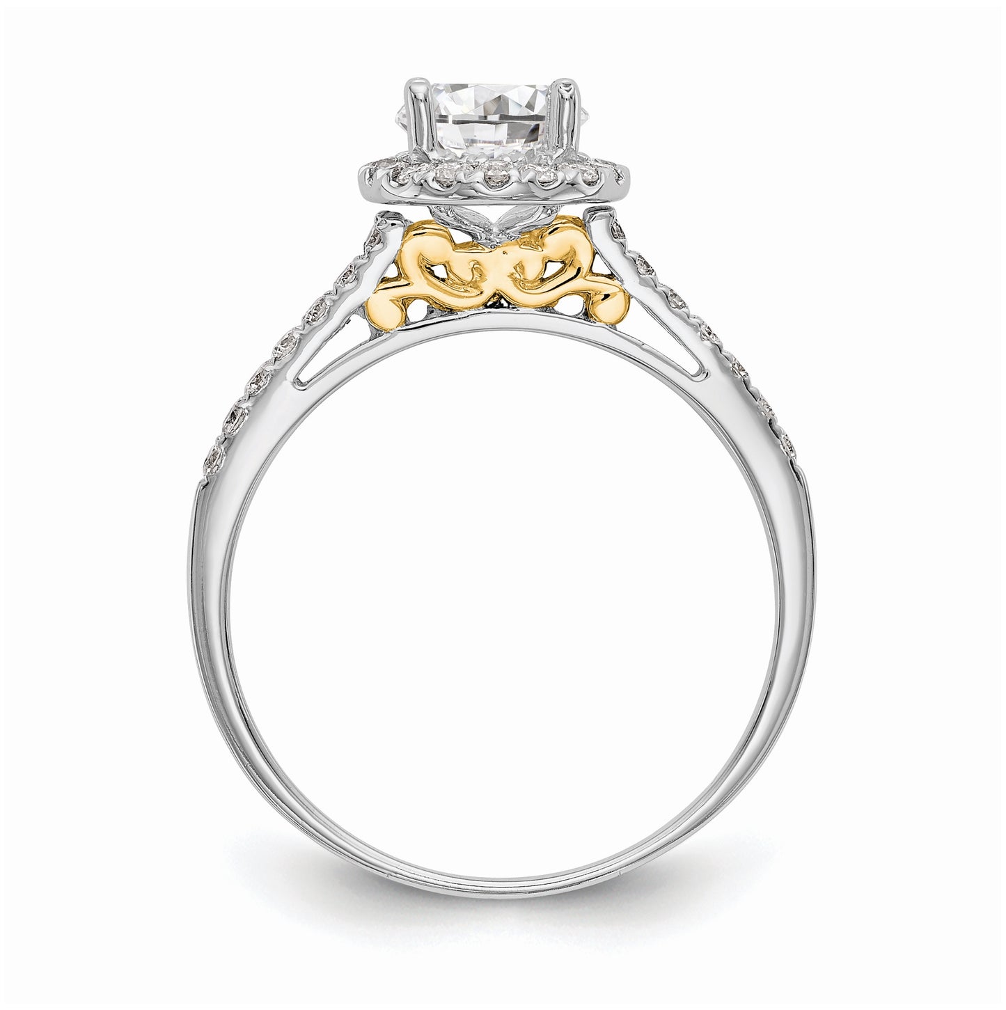 14k Two-tone Halo (Holds 1/2 carat (5.2mm) Round Center) 1/4 carat Diamond Semi-mount Engagement Ring