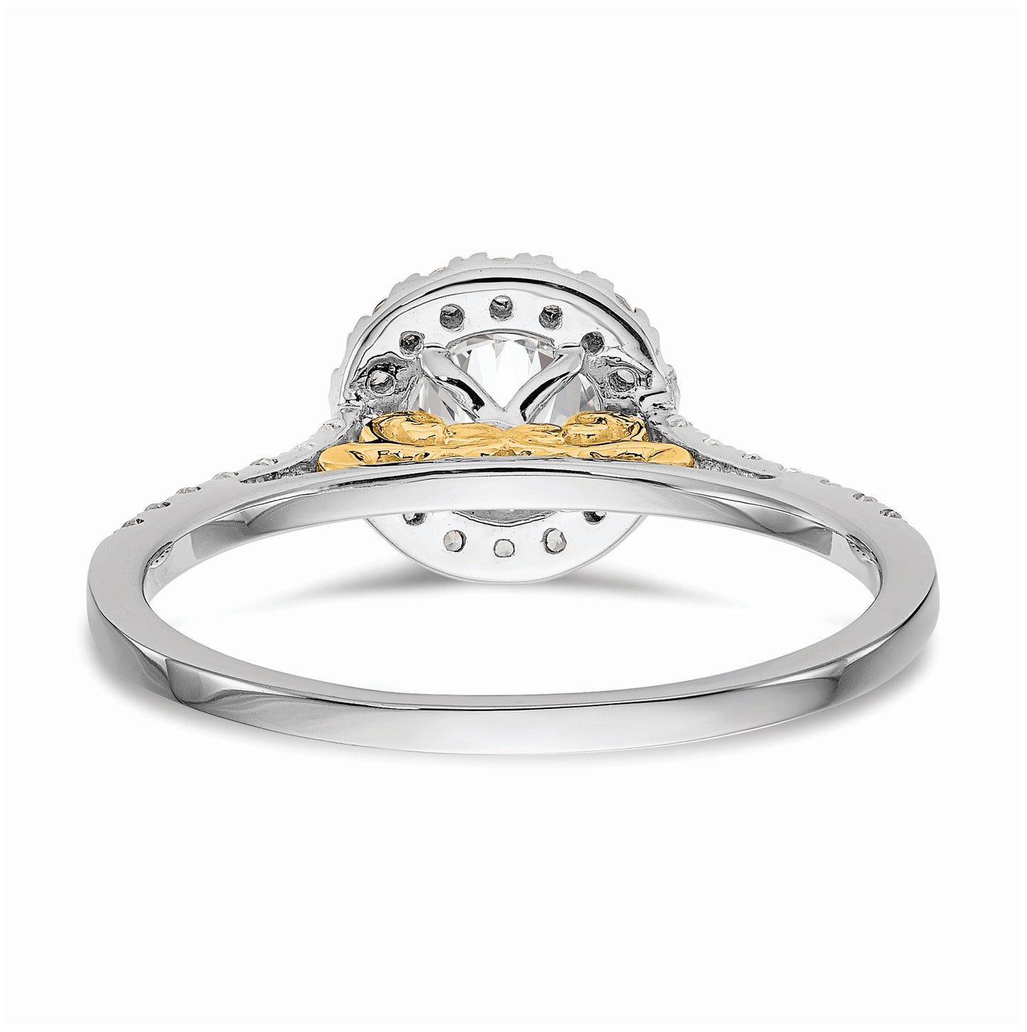 14k Two-tone Halo (Holds 1/2 carat (5.2mm) Round Center) 1/4 carat Diamond Semi-mount Engagement Ring