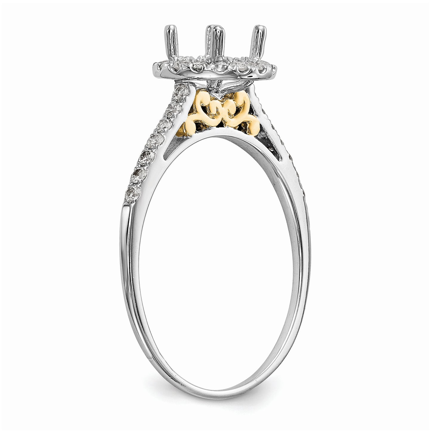 14k Two-tone Halo (Holds 1/2 carat (5.2mm) Round Center) 1/4 carat Diamond Semi-mount Engagement Ring