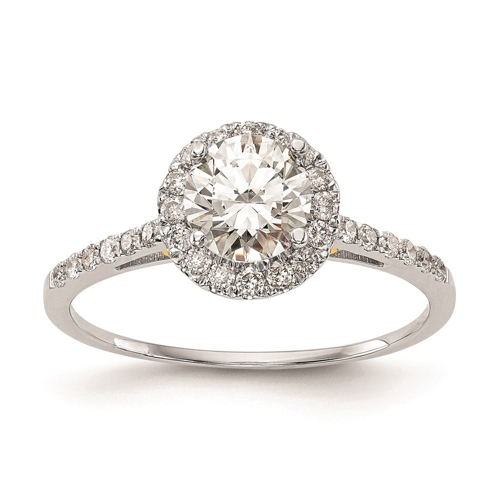 14k Two-tone Halo (Holds 1/2 carat (5.2mm) Round Center) 1/4 carat Diamond Semi-mount Engagement Ring