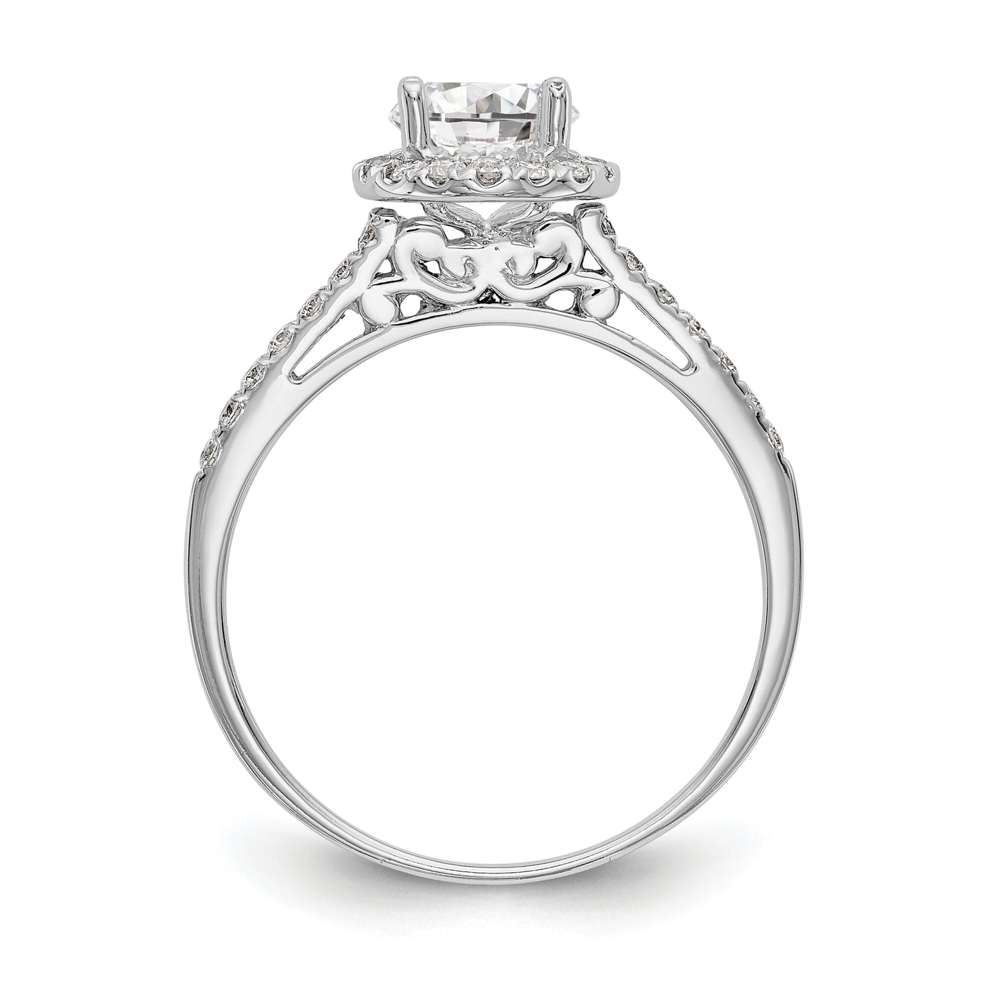 14k White Gold Halo (Holds 1 carat (6.5mm) Round Center) 1/4 carat Diamond Semi-mount Engagement Ring