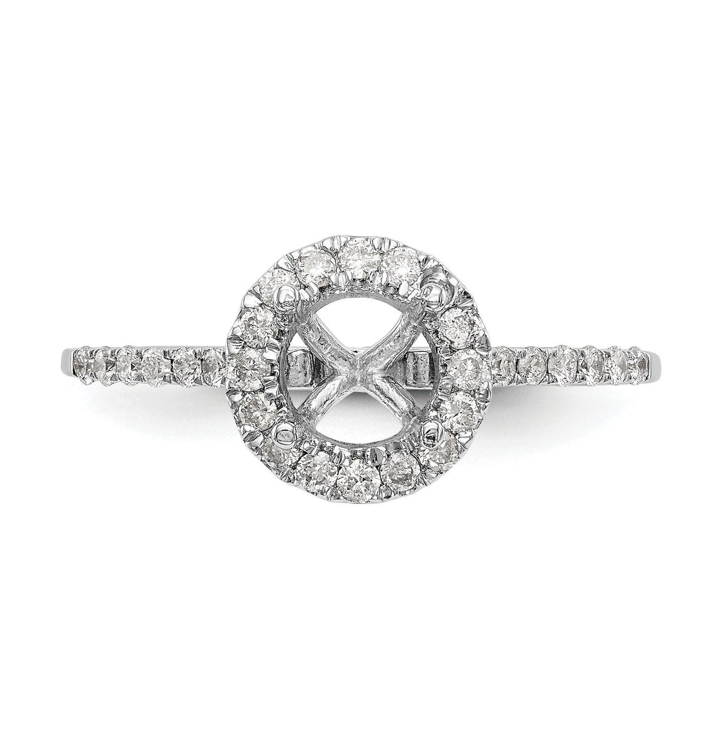 14k White Gold Halo (Holds 1 carat (6.5mm) Round Center) 1/4 carat Diamond Semi-mount Engagement Ring