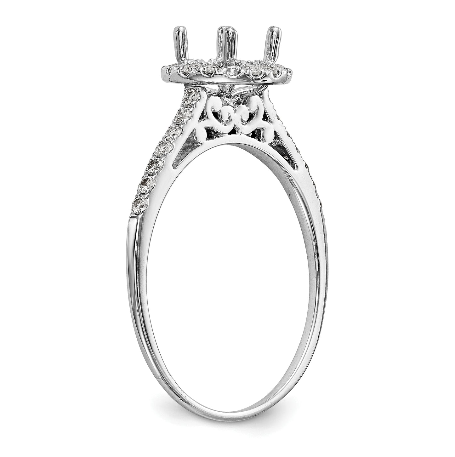 14k White Gold Halo (Holds 1 carat (6.5mm) Round Center) 1/4 carat Diamond Semi-mount Engagement Ring