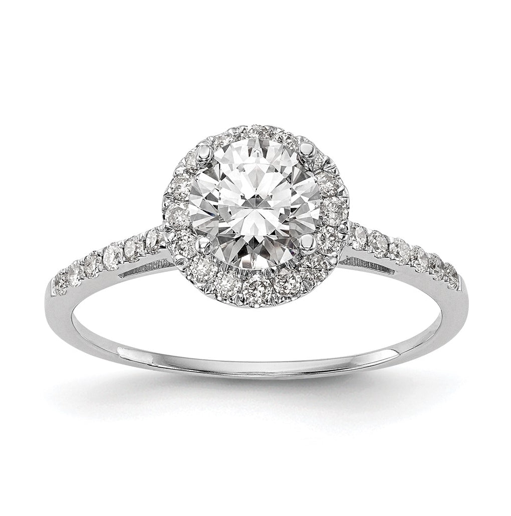 14k White Gold Halo (Holds 1 carat (6.5mm) Round Center) 1/4 carat Diamond Semi-mount Engagement Ring