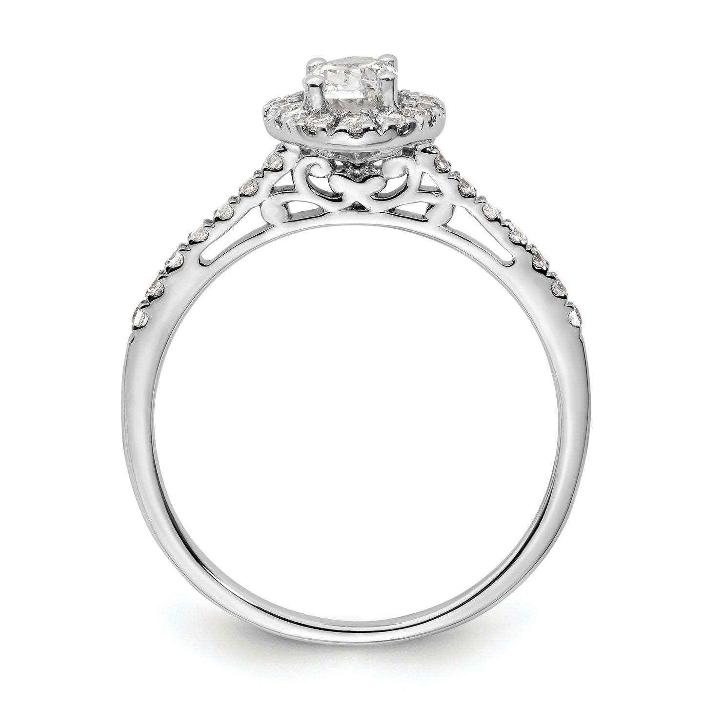 14k White Gold Halo (Holds 1/2 carat (6x4mm) Oval Center) 1/4 carat Diamond Semi-mount Engagement Ring