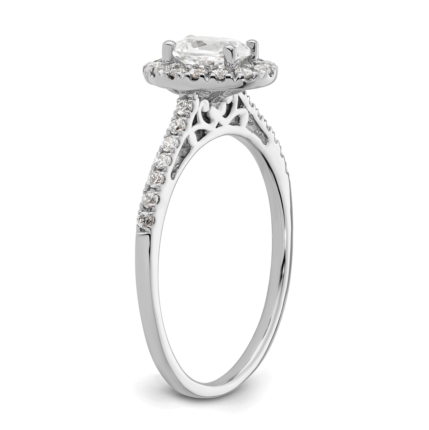14k White Gold Halo (Holds 1/2 carat (6x4mm) Oval Center) 1/4 carat Diamond Semi-mount Engagement Ring