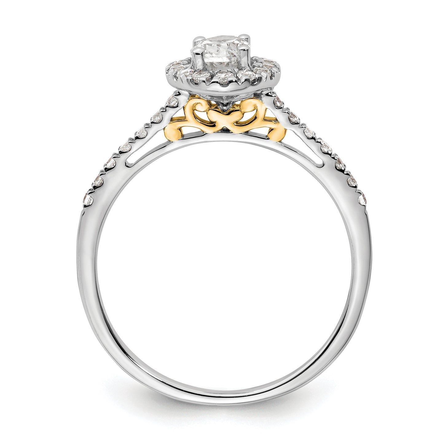 14k Two-tone Halo (Holds 1/2 carat (6x4mm) Oval Center) 1/4 carat Diamond Semi-mount Engagement Ring