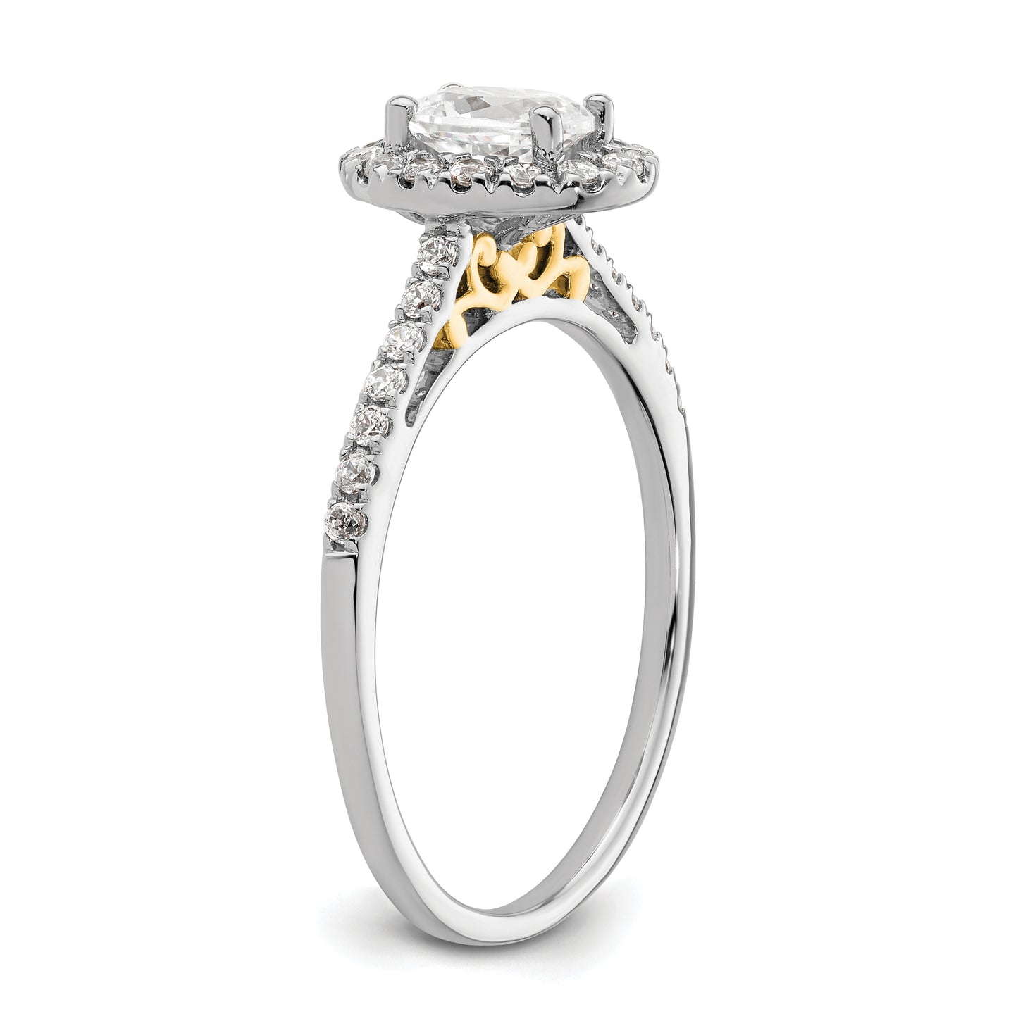 14k Two-tone Halo (Holds 1/2 carat (6x4mm) Oval Center) 1/4 carat Diamond Semi-mount Engagement Ring