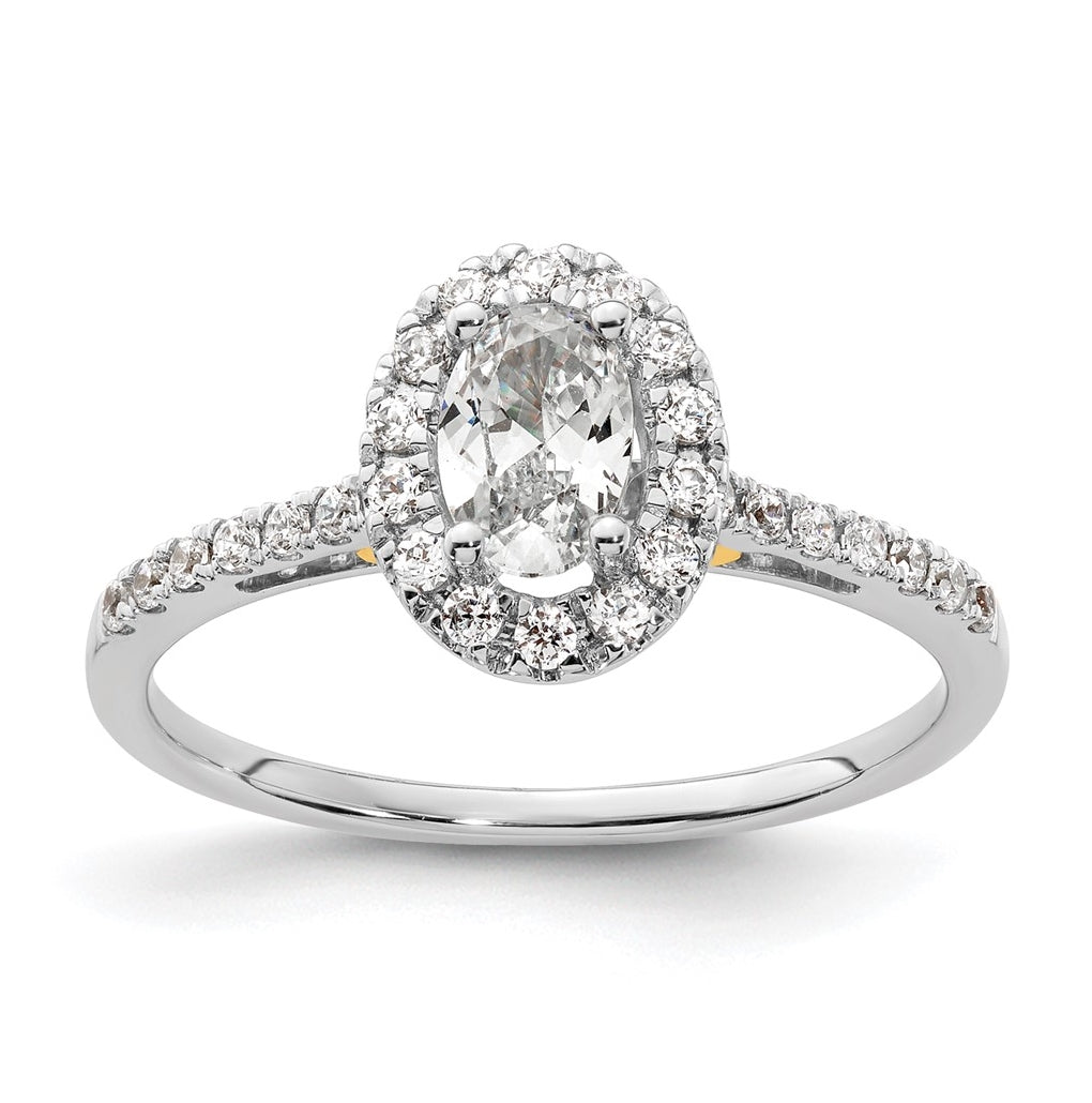 14k Two-tone Halo (Holds 1/2 carat (6x4mm) Oval Center) 1/4 carat Diamond Semi-mount Engagement Ring