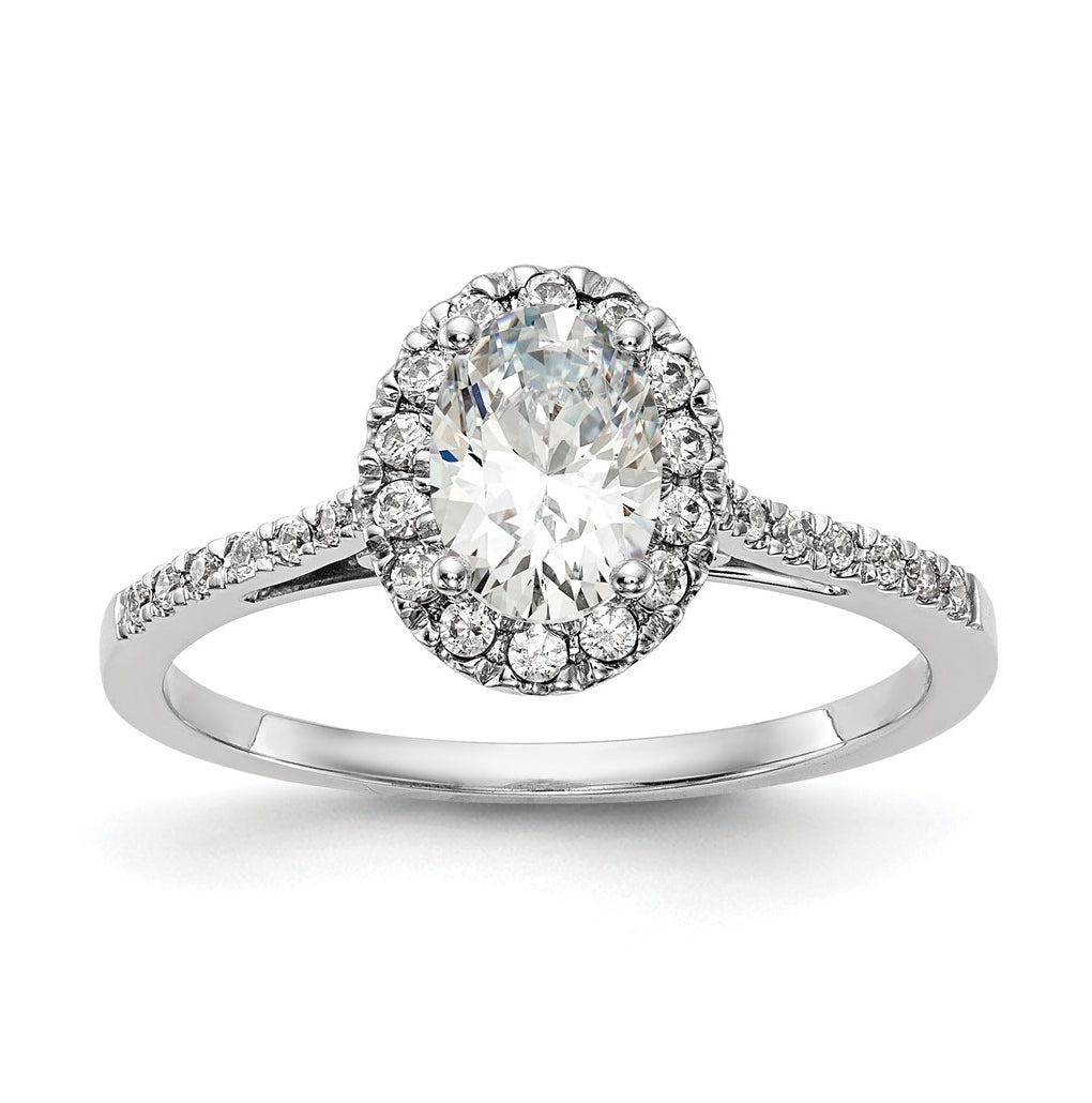 14k White Gold Halo (Holds 1 carat (7x5mm) Oval Center) 1/4 carat Diamond Semi-mount Engagement Ring