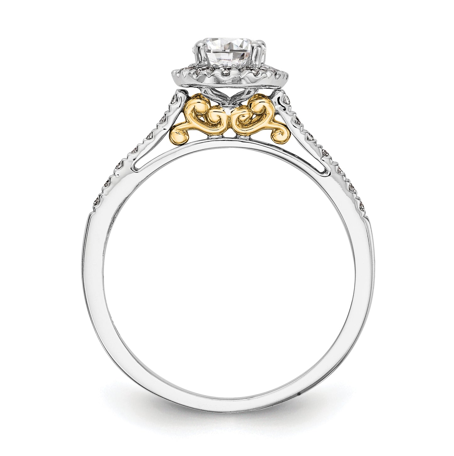 14k Two-tone Halo (Holds 1 carat (7x5mm) Oval Center) 1/4 carat Diamond Semi-mount Engagement Ring